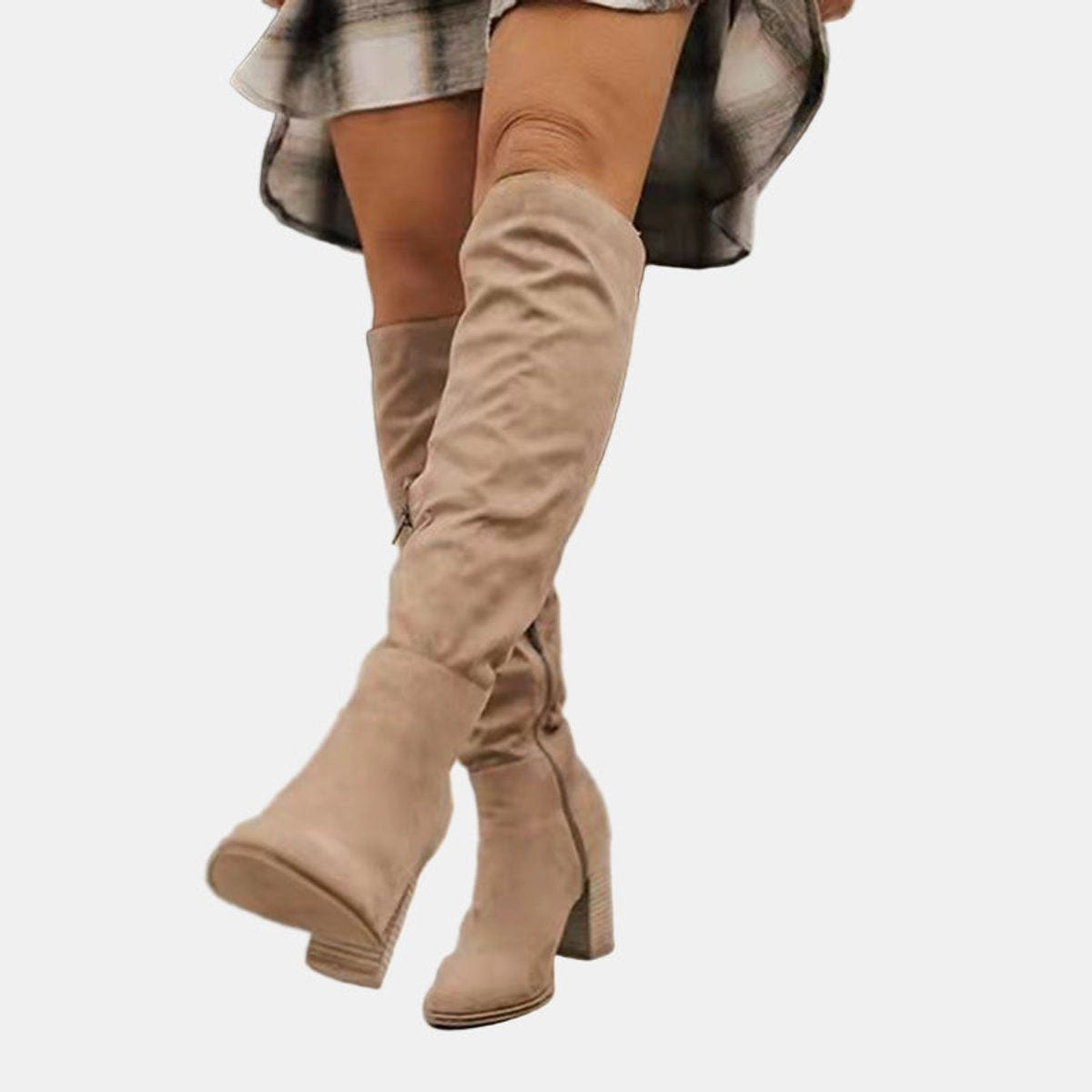 Over-the-Knee Block Heel Stretch Boots for Women