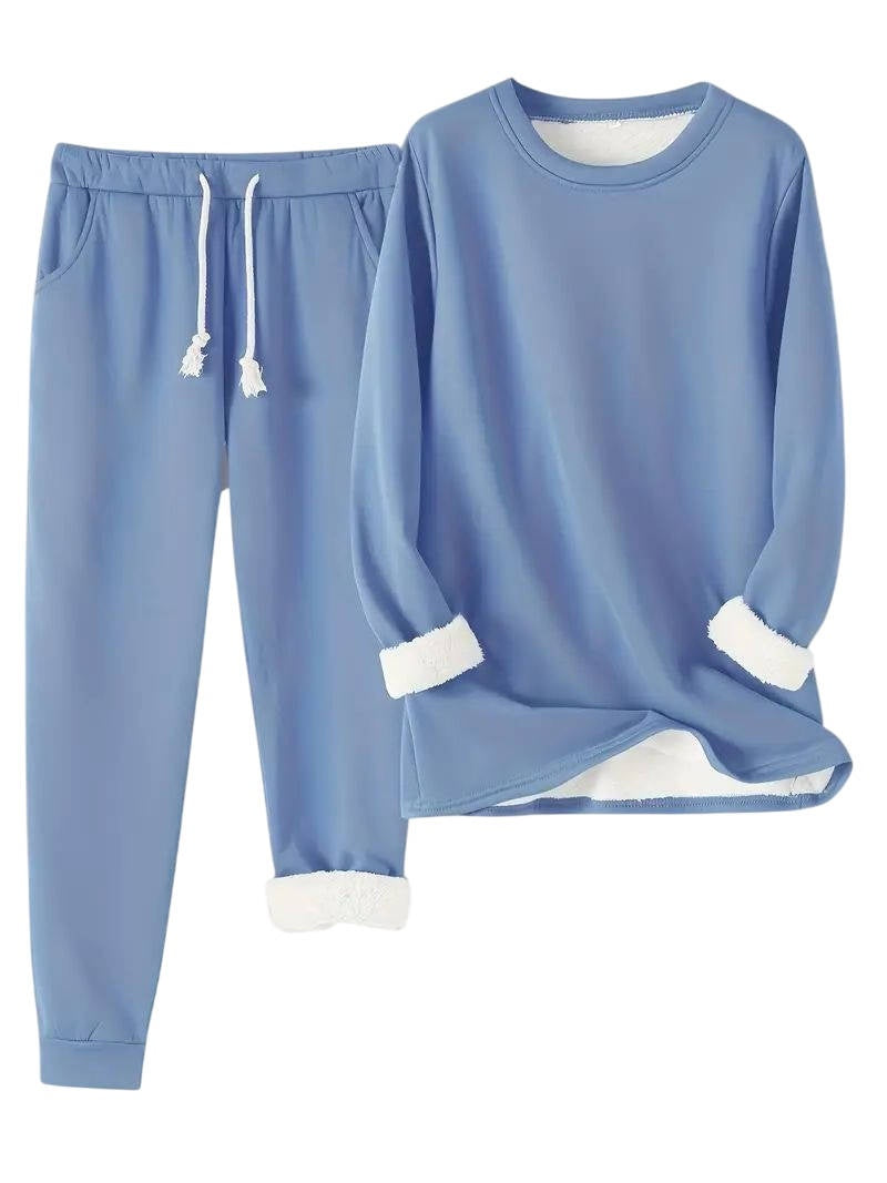 Fleece Lined Sweatsuit Set for Women with Crewneck Top and Drawstring Pants