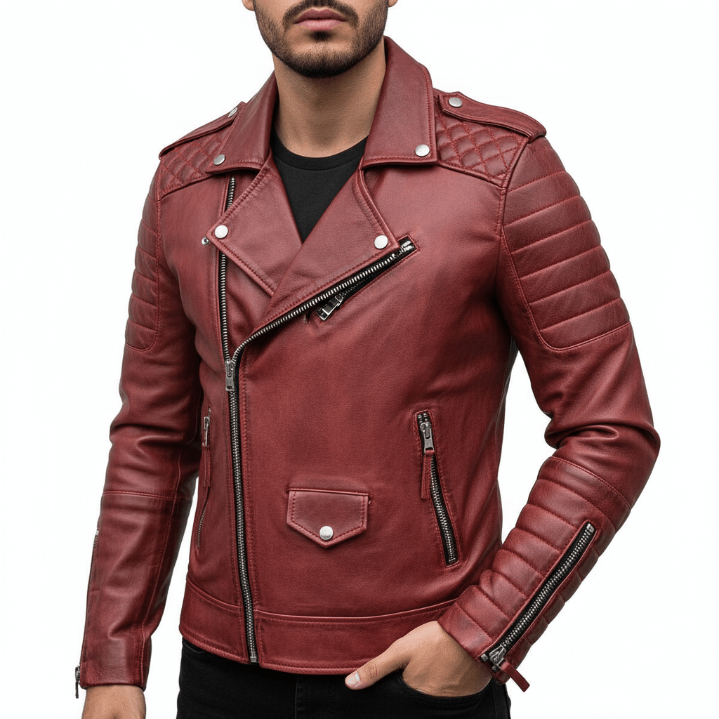Leather Zip Jacket for Men, Classic Slim Fit Style