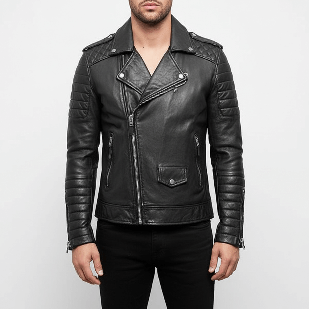 Leather Zip Jacket for Men, Classic Slim Fit Style