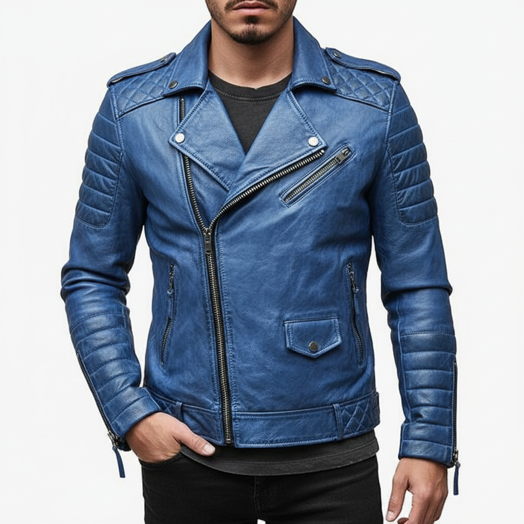 Leather Zip Jacket for Men, Classic Slim Fit Style
