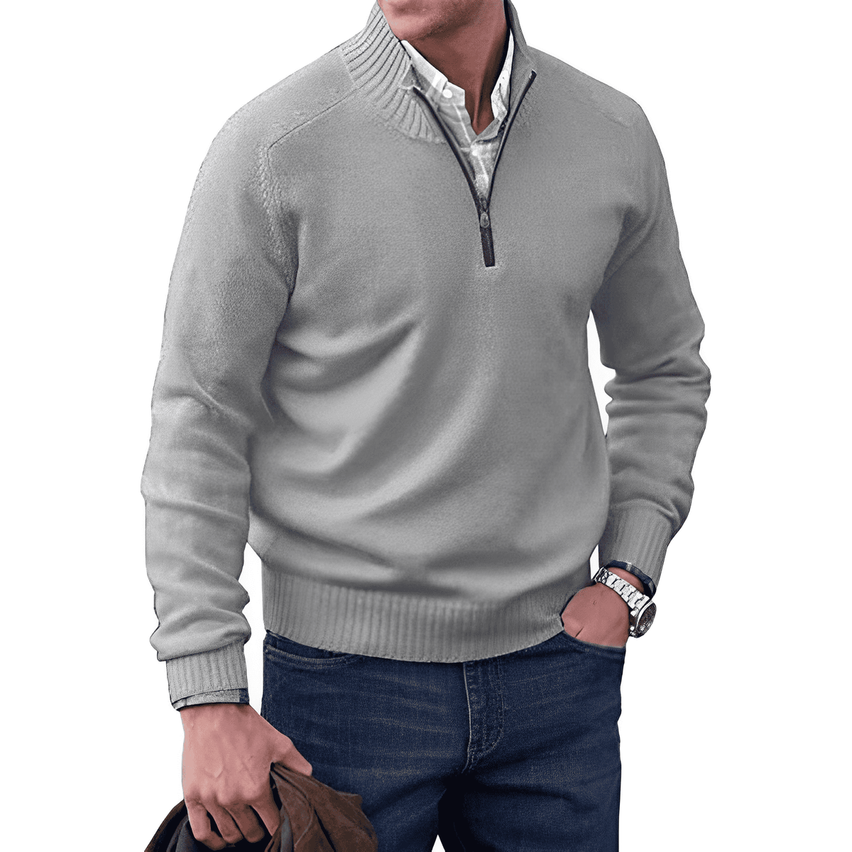 Mens Half Zip Pullover with Soft Knit Blend and Regular Fit, Machine Washable