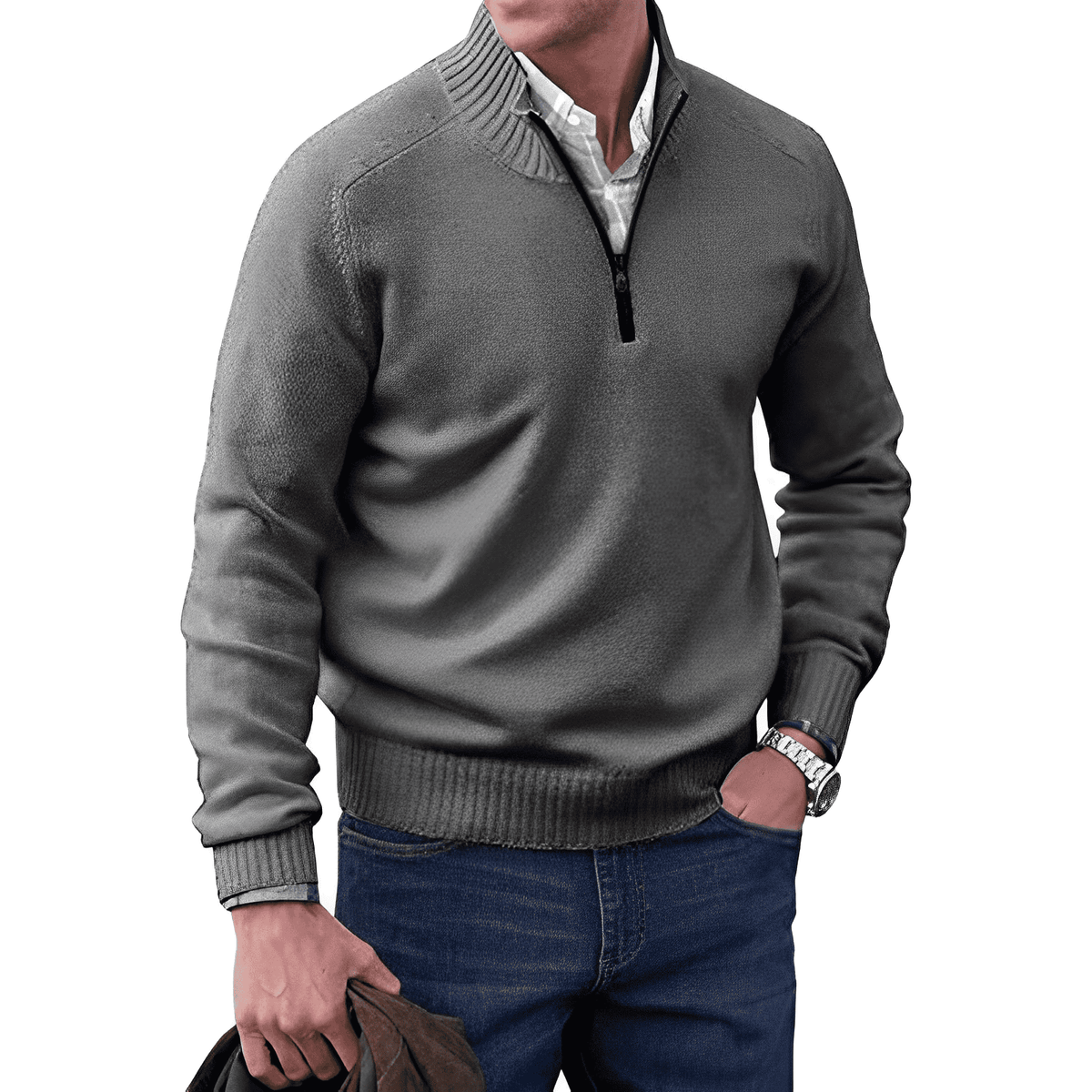 Mens Half Zip Pullover with Soft Knit Blend and Regular Fit, Machine Washable