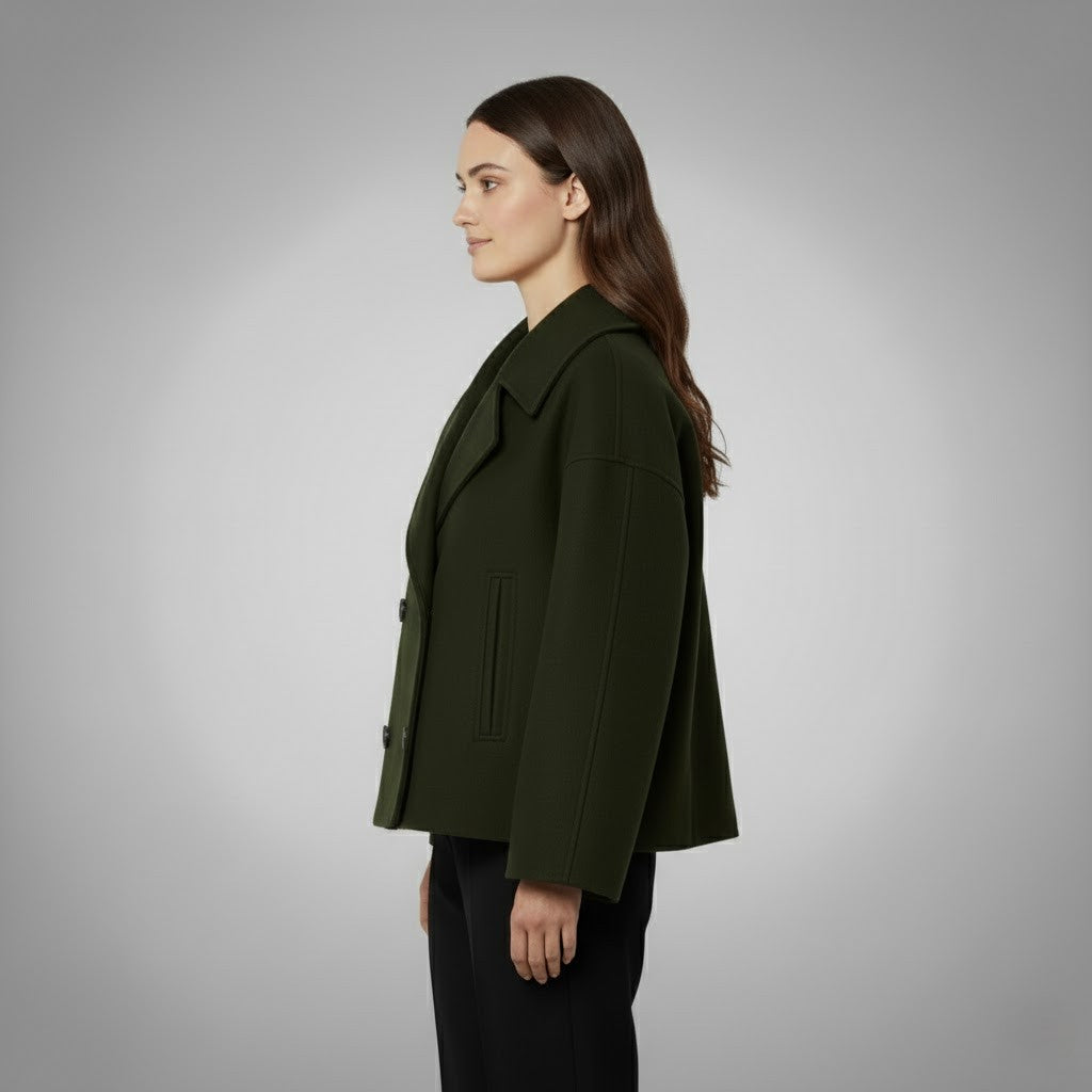 Womens Cropped Jacket with Double Button Closure and Tailored Fit, Lightweight Lining