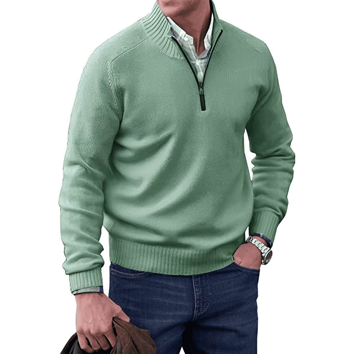 Mens Half Zip Pullover with Soft Knit Blend and Regular Fit, Machine Washable