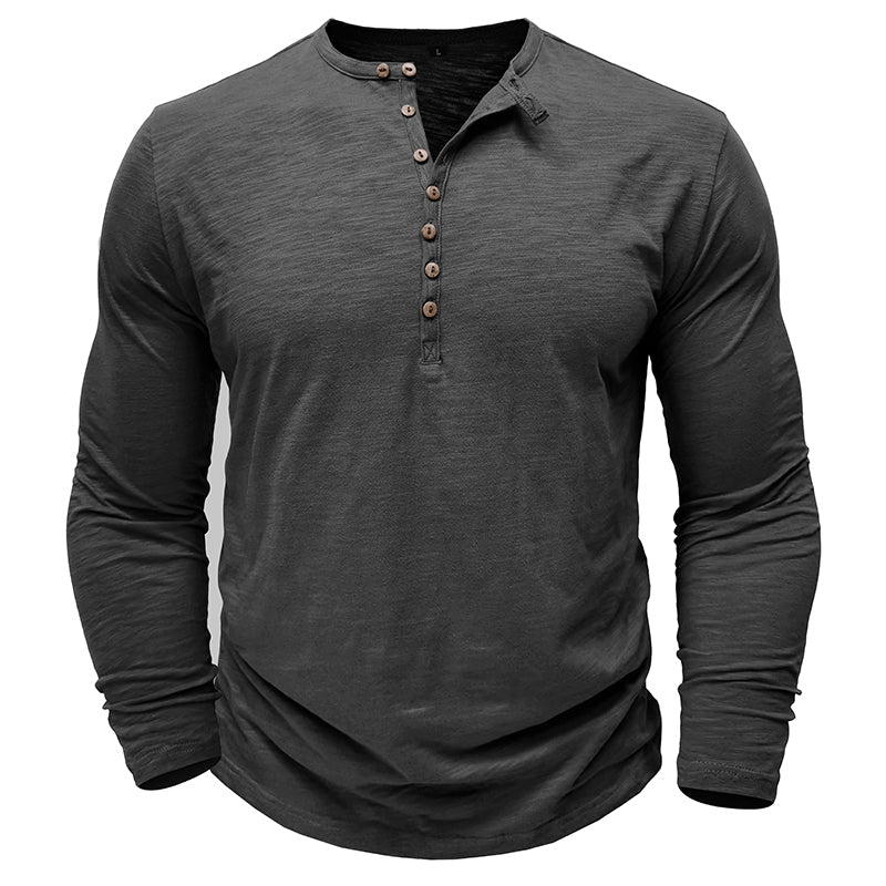 Mens Henley Shirt with Long Sleeve and Soft Breathable Knit, Regular Fit