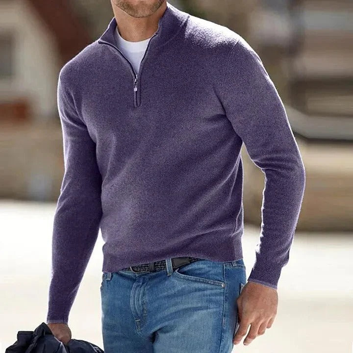 Mens Long Sleeve Sweater with Natural Fiber and Regular Fit