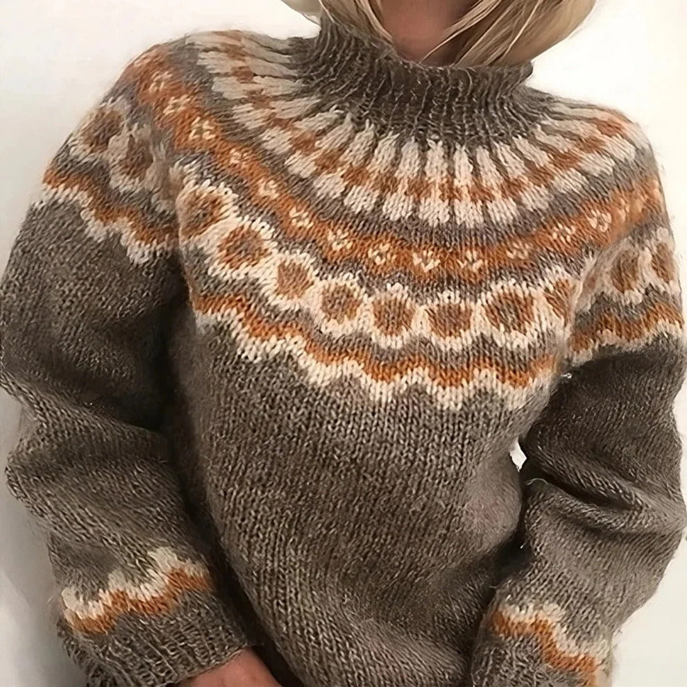 Women Fair Isle Turtleneck Sweater, Regular Fit Knit