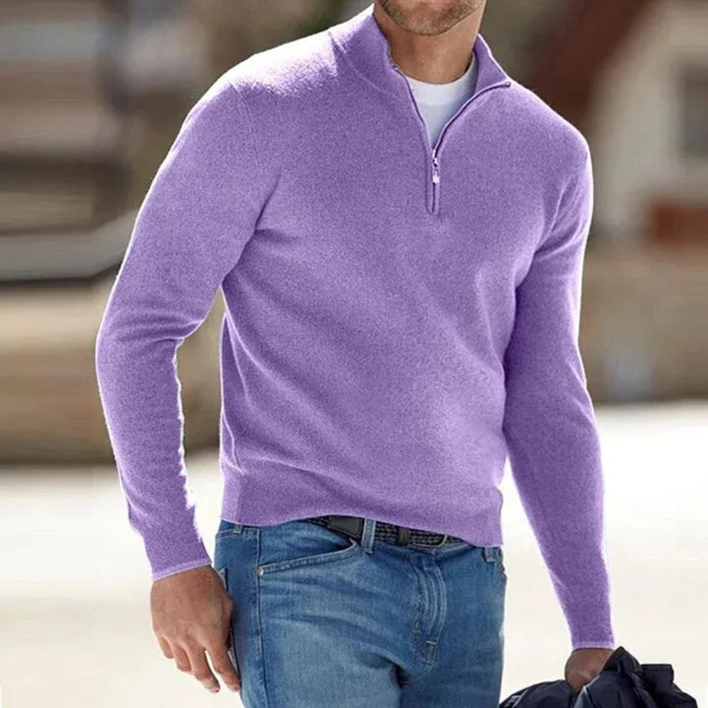 Mens Quarter Zip Sweater with Soft Knit and Ribbed Cuffs, Breathable Polyester