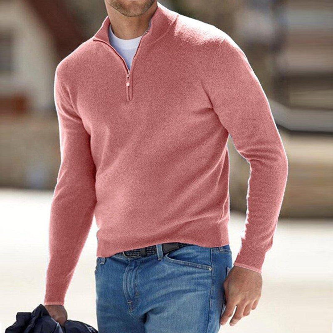 Mens Half Zip Sweater with Adjustable Neck and Relaxed Modern Fit, Soft Breathable Knit