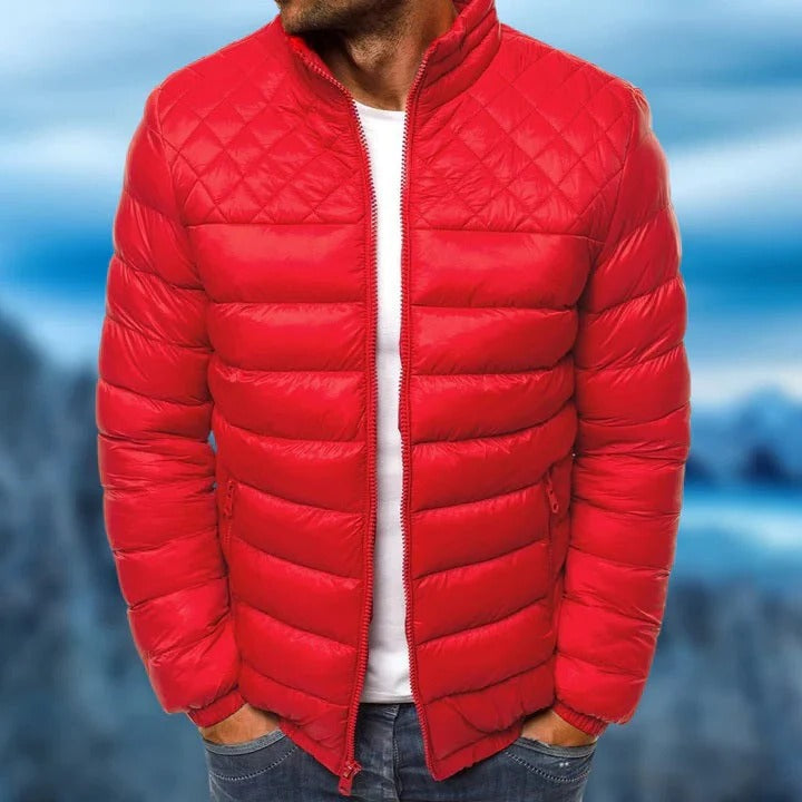 Mens Quilted Jacket with Water Repellent Fabric and Wind Blocking, Front Zipper