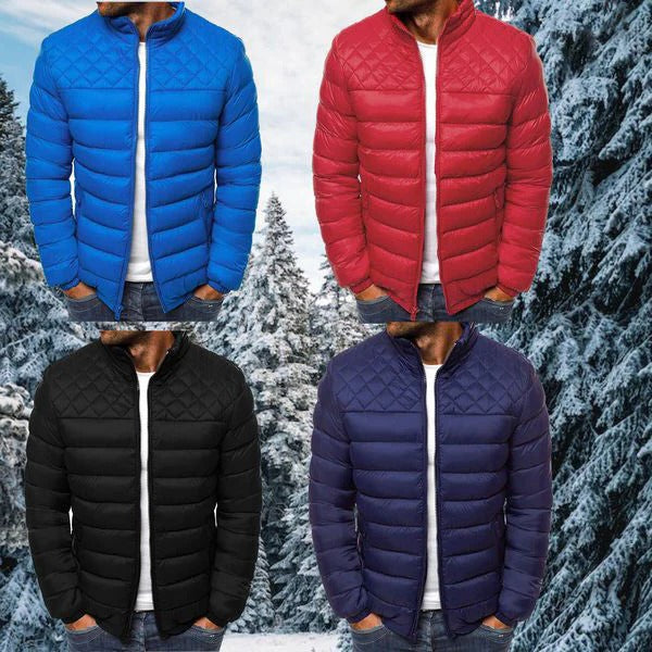 Mens Quilted Jacket with Water Repellent Fabric and Wind Blocking, Front Zipper