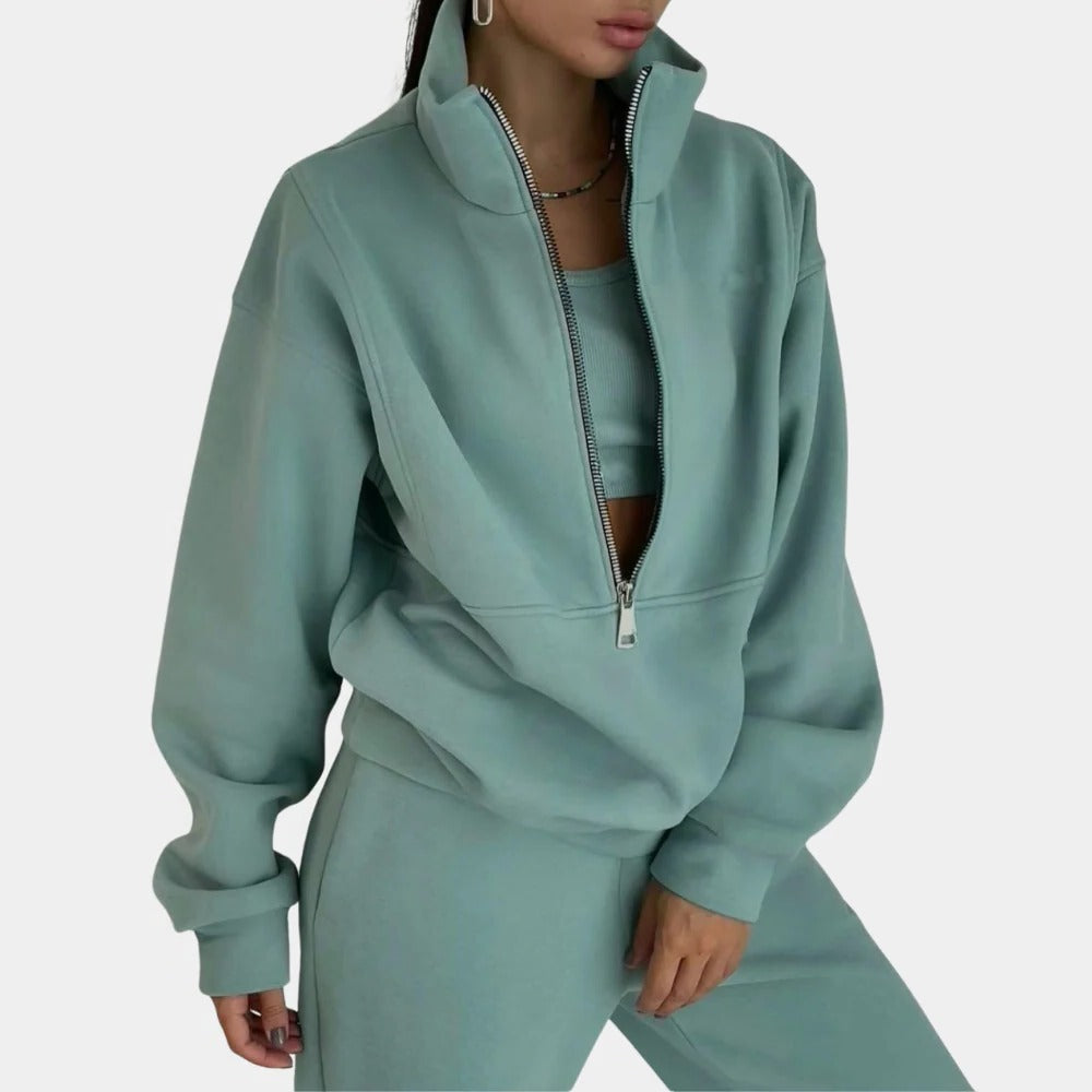 Womens Jogging Suit with Half Zip Vest and Loose Fit Pants, Breathable Fabric