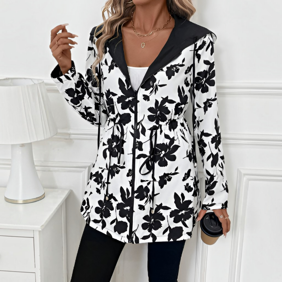 Reversible Coat with Leopard Print and Neutral Side, Relaxed Draping Silhouette