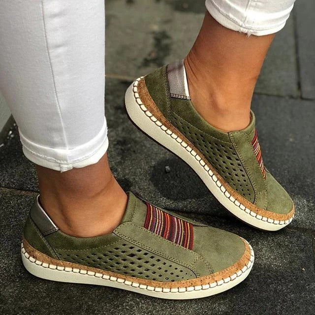 Womens Perforated Slip-On Sneakers with Elastic Gore and Shock Absorbing Footbed