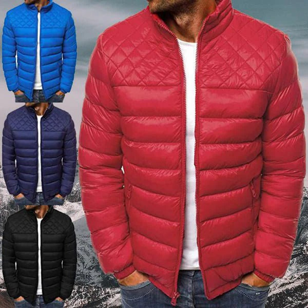Mens Quilted Jacket with Water Repellent Fabric and Wind Blocking, Front Zipper