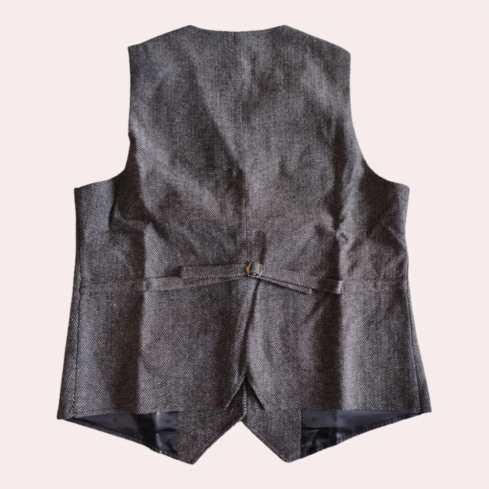 Mens Button Front Vest with Dual Pockets and Wool Blend Fabric