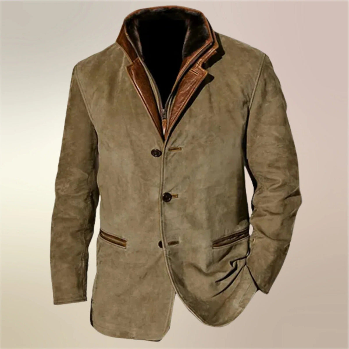 Mens Suede Jacket with Zip Front and Insulated Lining for Fall Winter