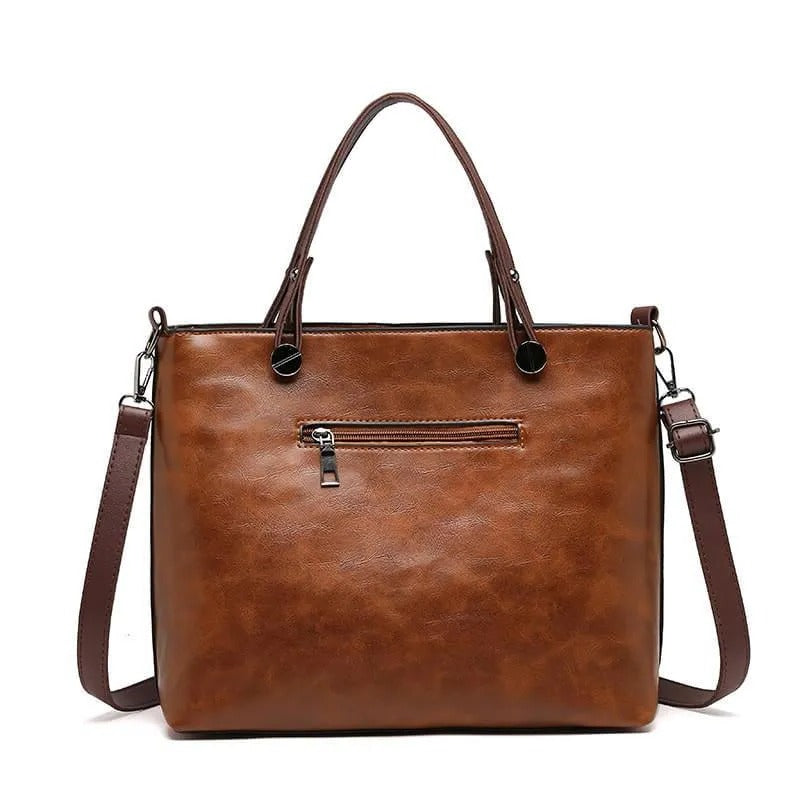 Zippered Handbag with Multiple Compartments and Organized Interior Sections