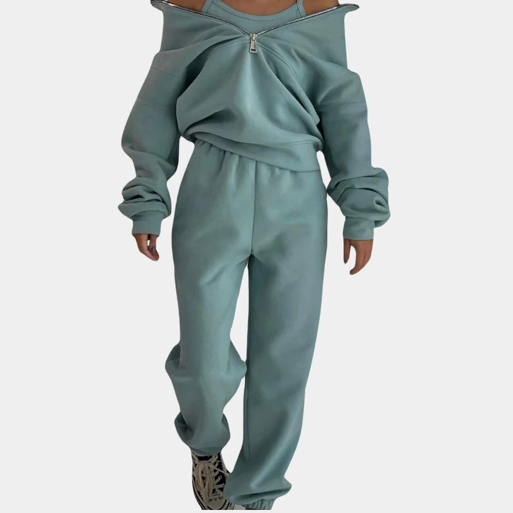 Womens Jogging Suit with Half Zip Vest and Loose Fit Pants, Breathable Fabric