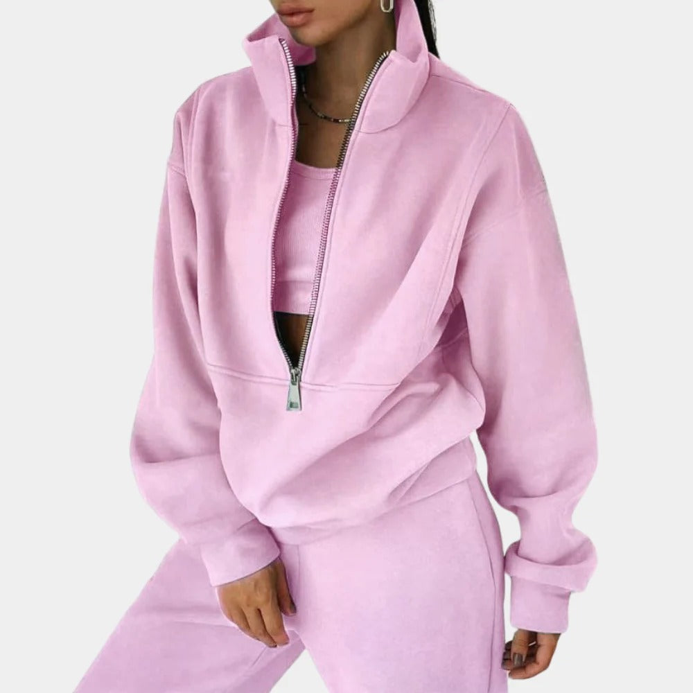 Womens Jogging Suit with Half Zip Vest and Loose Fit Pants, Breathable Fabric