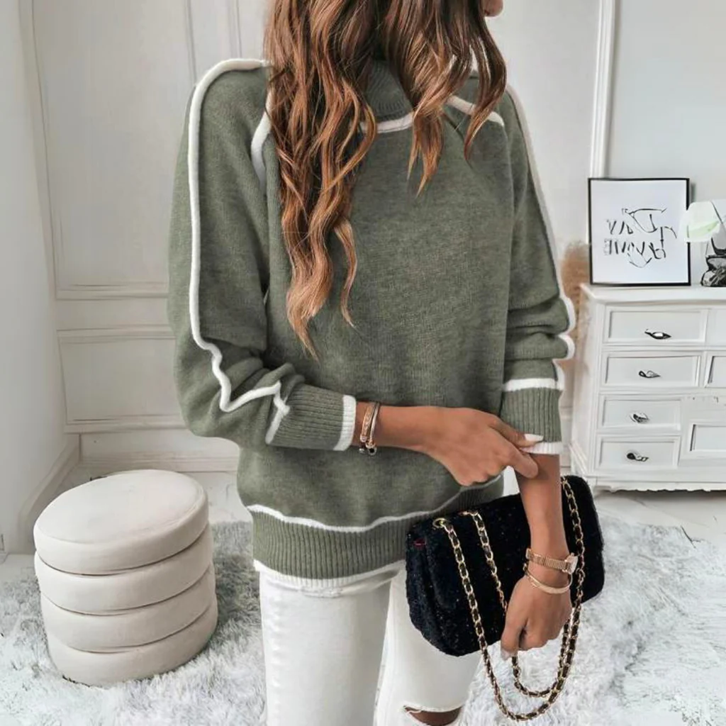 Womens Knit Sweater in Olive Green with Stretch Recovery Fabric