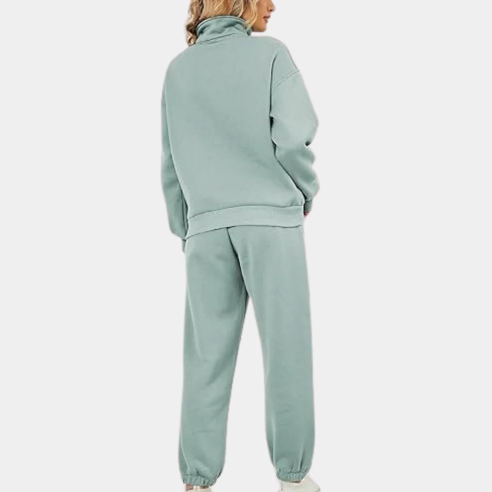 Womens Jogging Suit with Half Zip Vest and Loose Fit Pants, Breathable Fabric