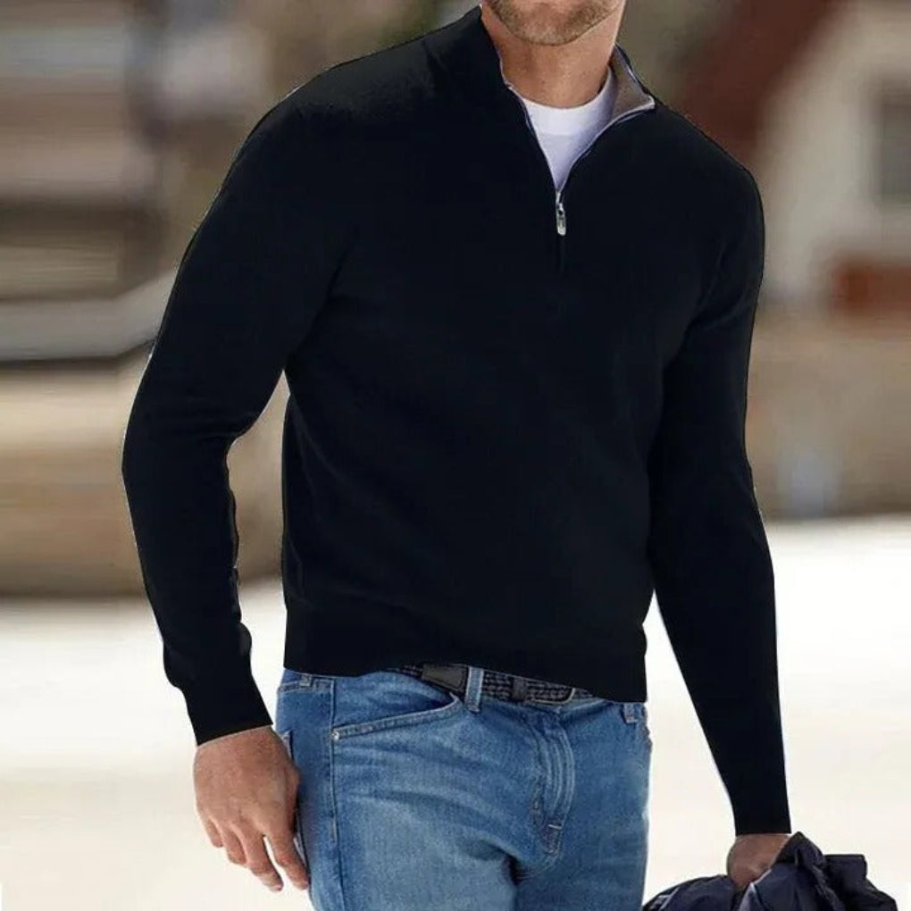 Mens Quarter Zip Sweater with Soft Knit and Ribbed Cuffs, Breathable Polyester