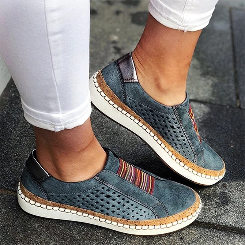 Womens Perforated Slip-On Sneakers with Elastic Gore and Shock Absorbing Footbed