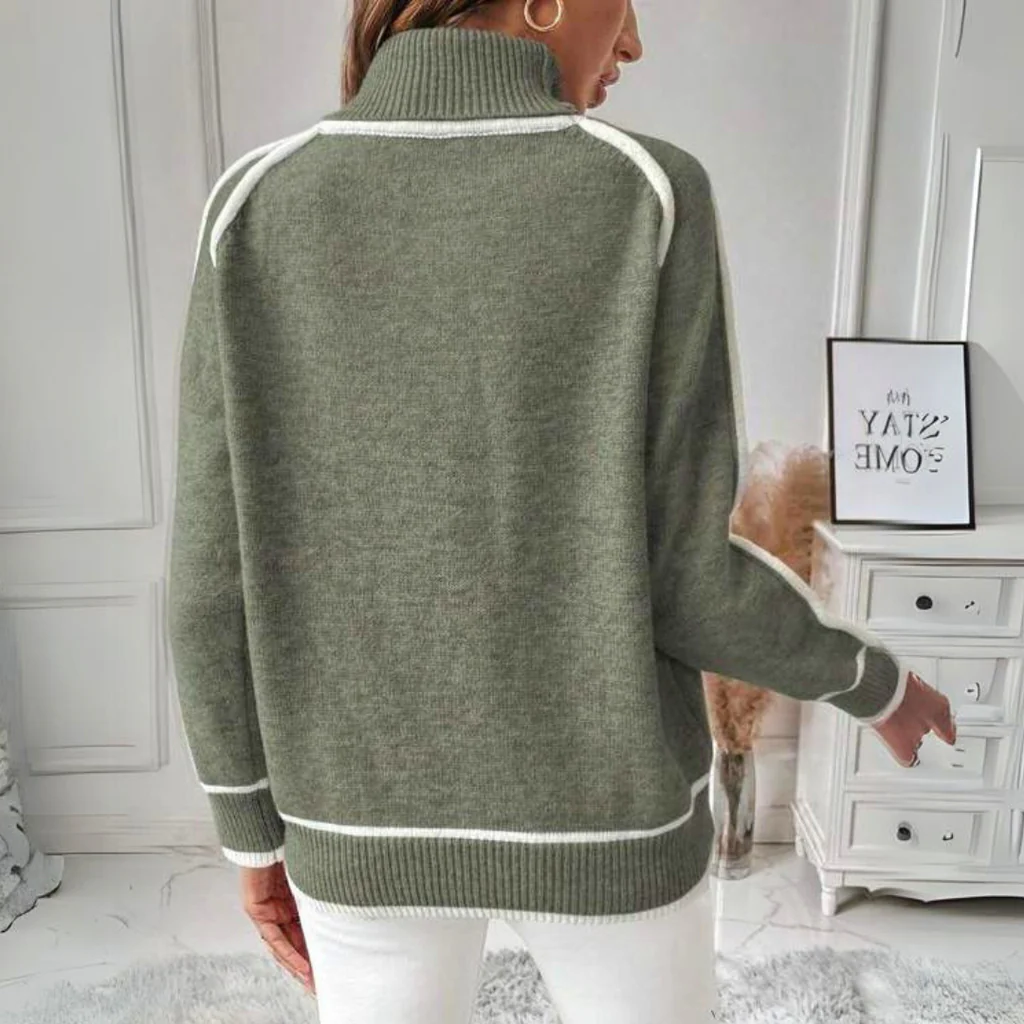 Womens Knit Sweater in Olive Green with Stretch Recovery Fabric