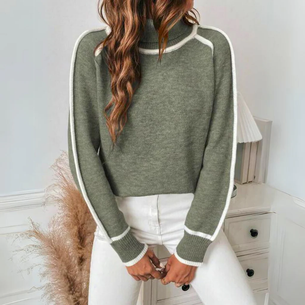 Womens Knit Sweater in Olive Green with Stretch Recovery Fabric