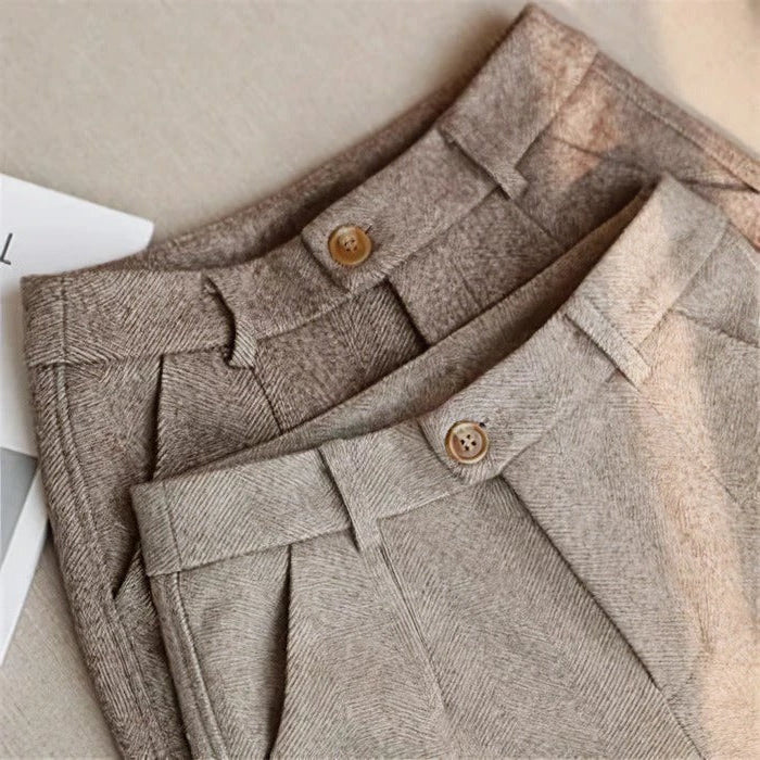 Womens Tailored Straight Leg Pants with Flat Waistband