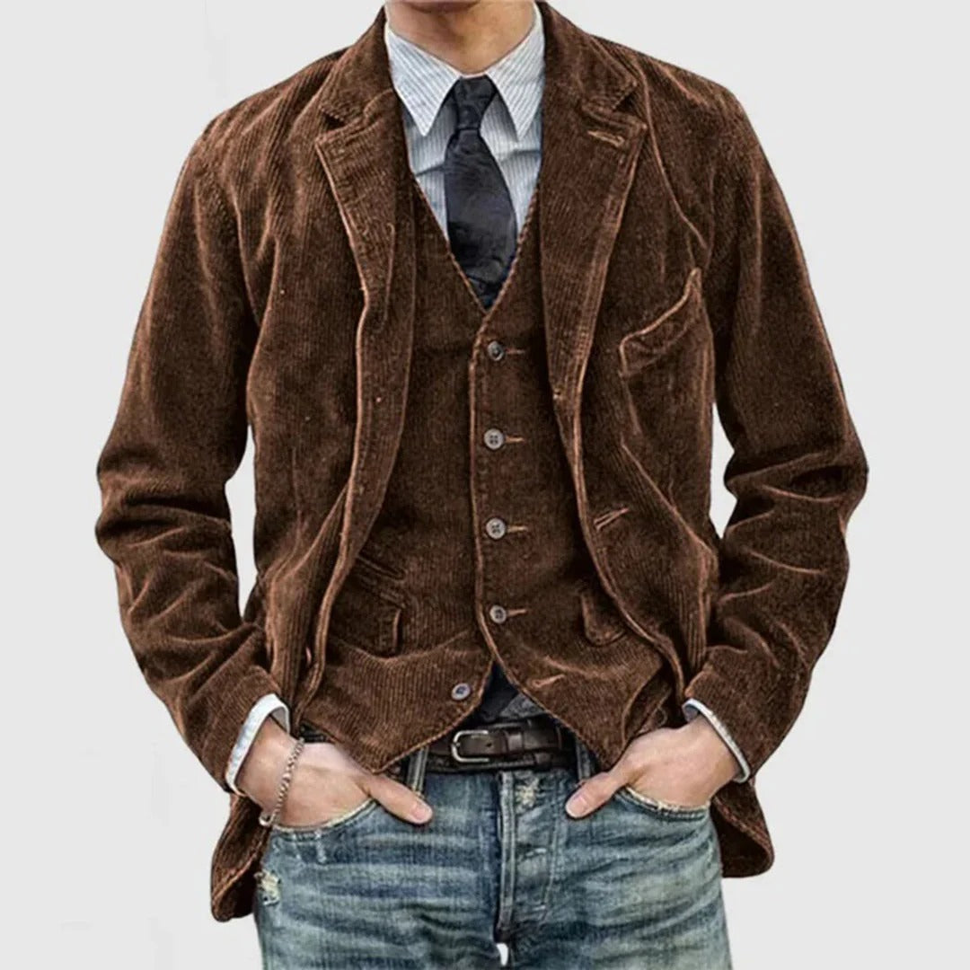 Mens Corduroy Jacket with Button Front and Hip Pockets
