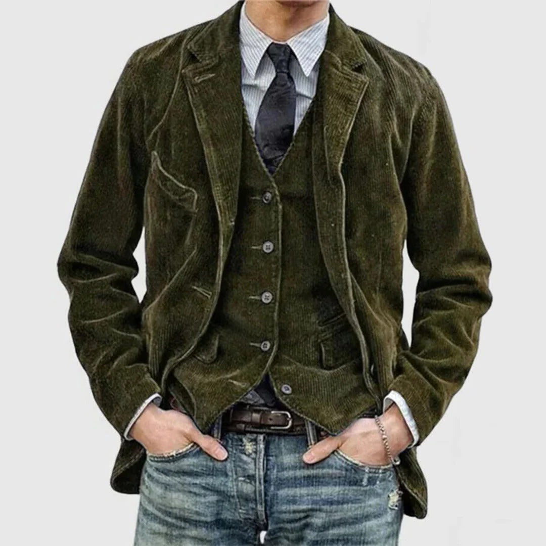 Mens Corduroy Jacket with Button Front and Hip Pockets