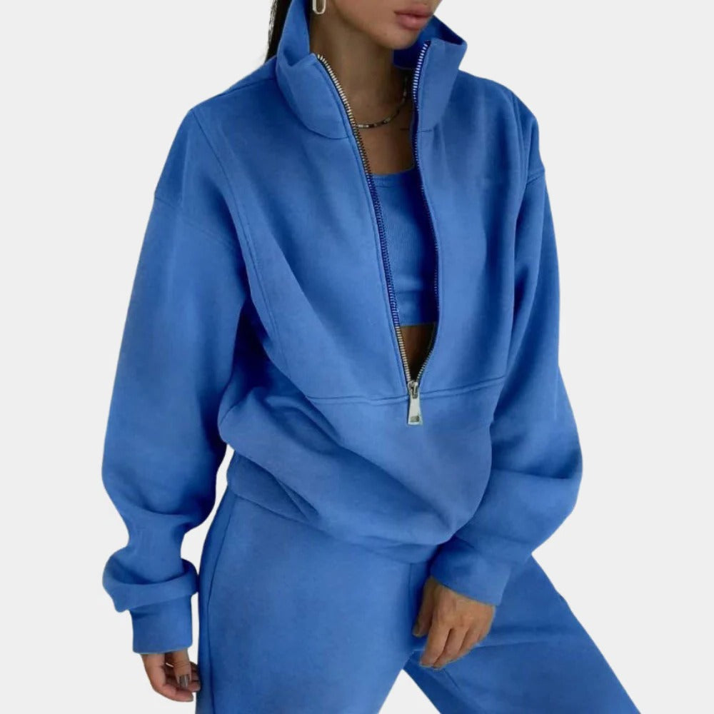 Womens Jogging Suit with Half Zip Vest and Loose Fit Pants, Breathable Fabric