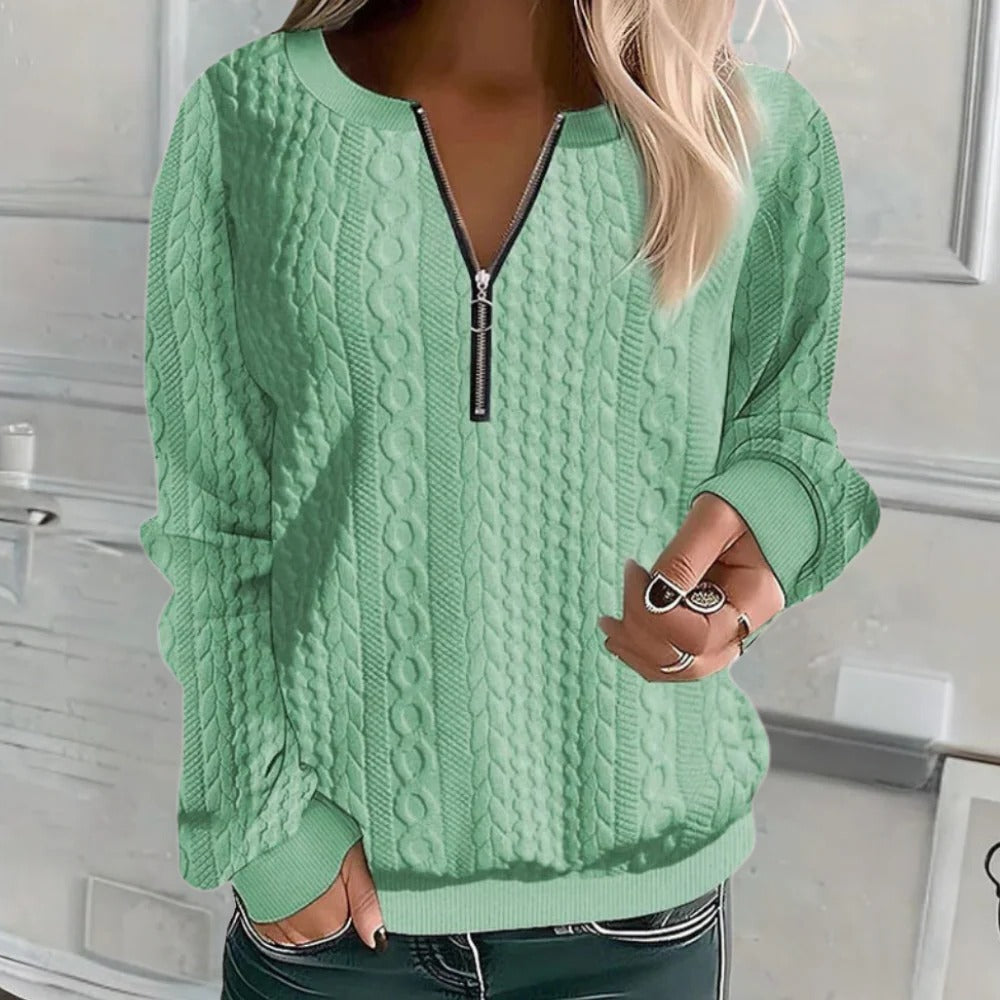 Womens Textured Sweater with Relaxed Fit and Three-Season Versatility