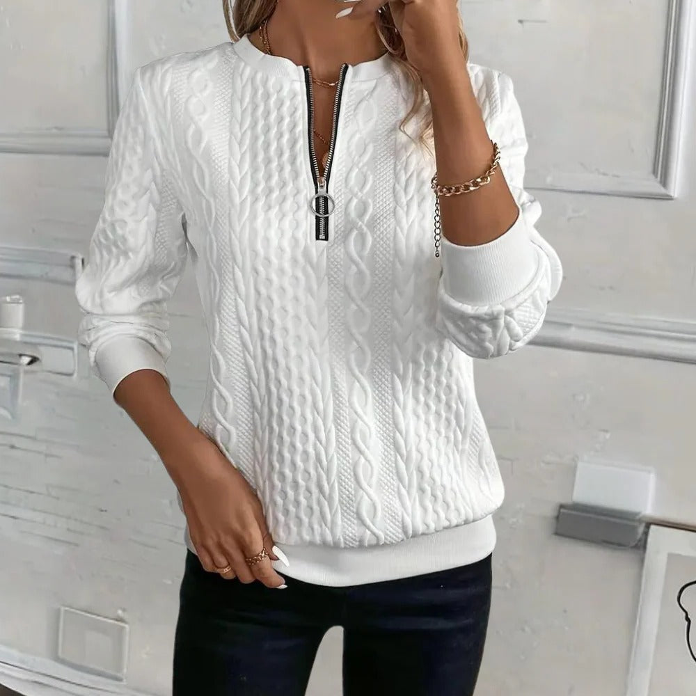 Womens Textured Sweater with Relaxed Fit and Three-Season Versatility