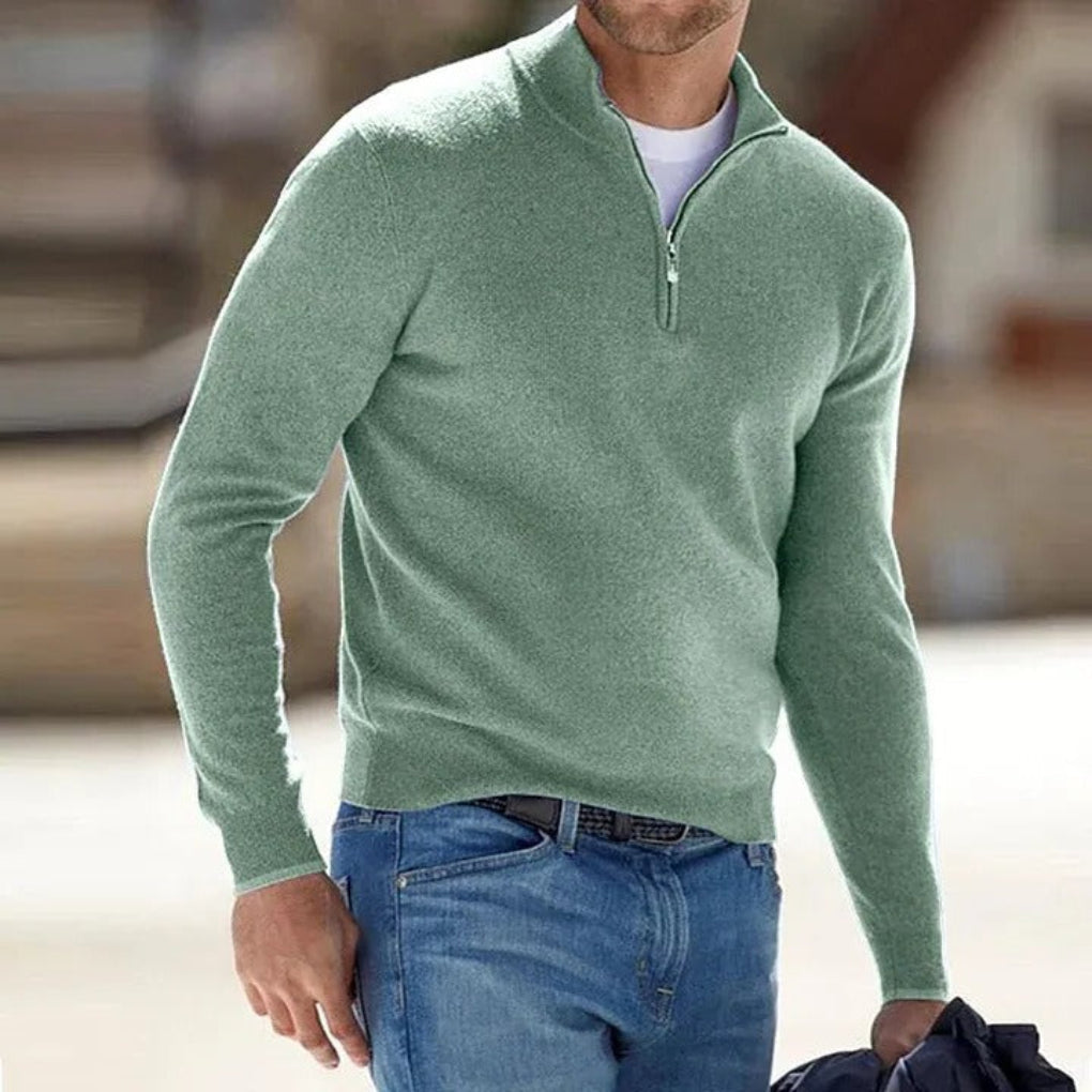 Mens Quarter Zip Sweater with Soft Knit and Ribbed Cuffs, Breathable Polyester