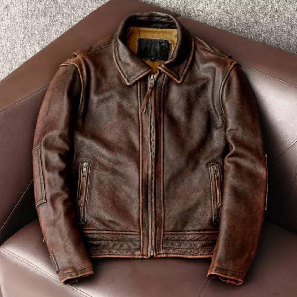 Mens Slim Retro Jacket with Cowhide Shell and Tailored Fit
