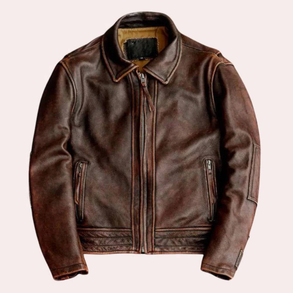 Mens Slim Retro Jacket with Cowhide Shell and Tailored Fit
