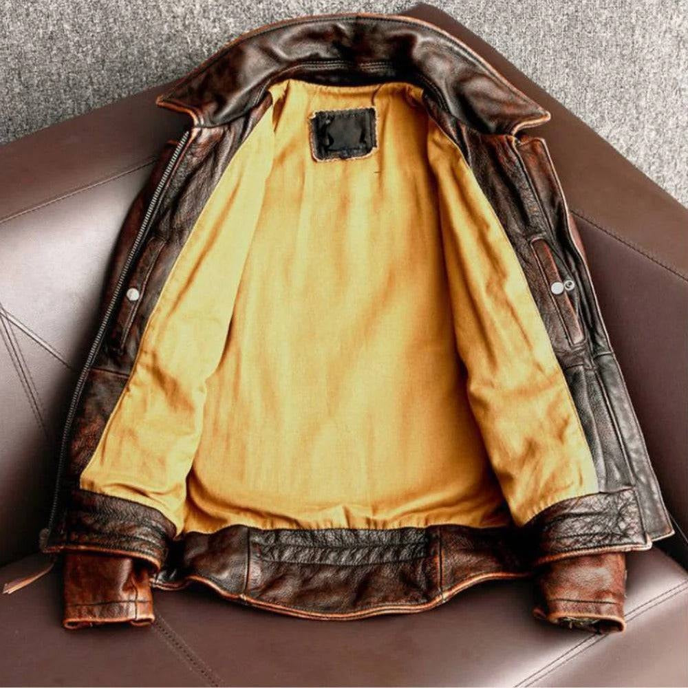 Mens Slim Retro Jacket with Cowhide Shell and Tailored Fit