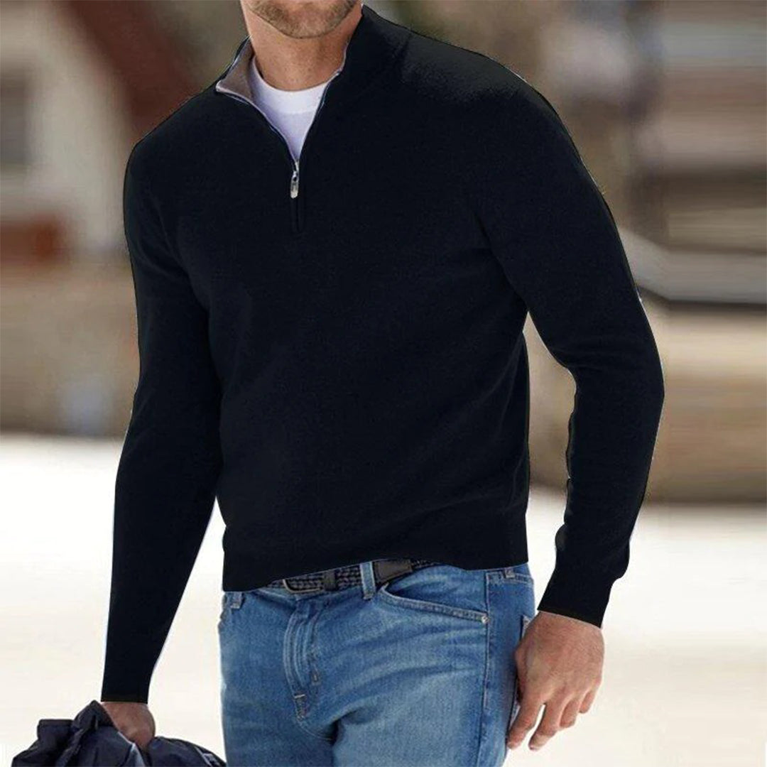 Mens Half Zip Sweater with Adjustable Neck and Relaxed Modern Fit, Soft Breathable Knit