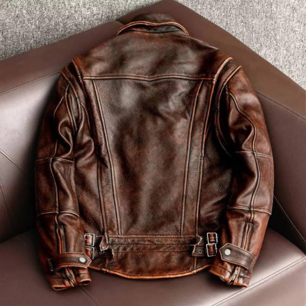 Mens Slim Retro Jacket with Cowhide Shell and Tailored Fit