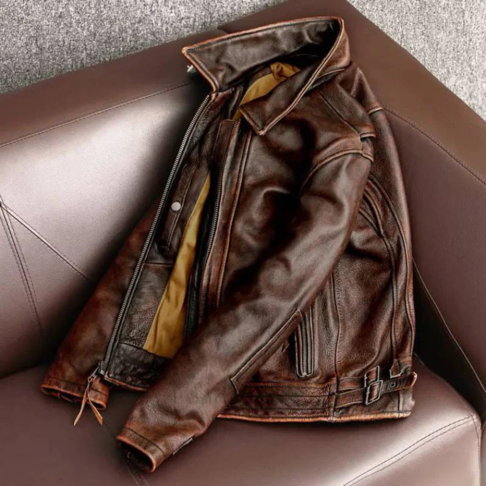 Mens Slim Retro Jacket with Cowhide Shell and Tailored Fit