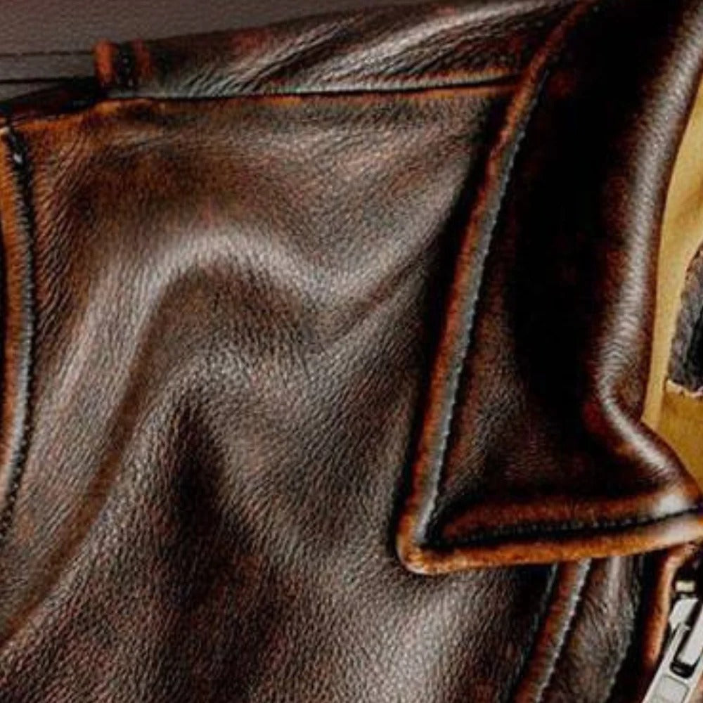 Mens Slim Retro Jacket with Cowhide Shell and Tailored Fit
