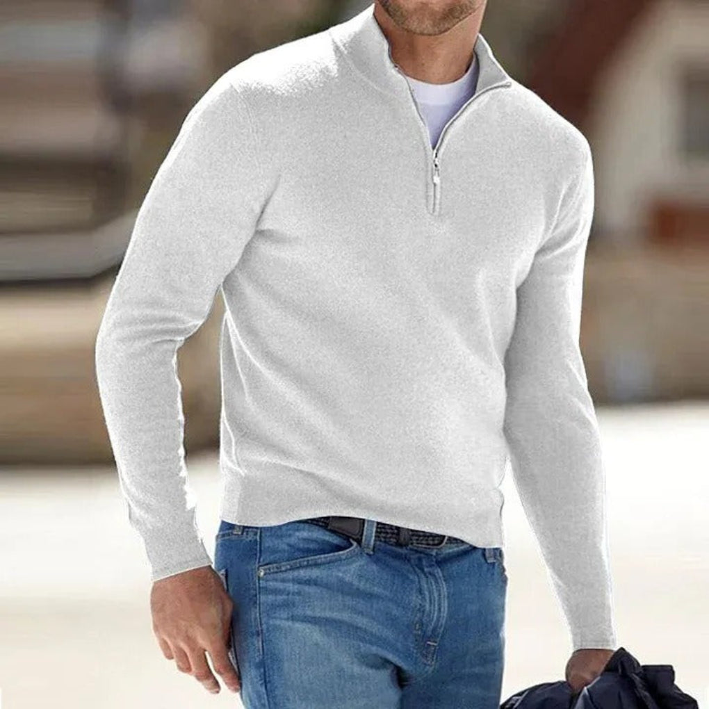 Mens Quarter Zip Sweater with Soft Knit and Ribbed Cuffs, Breathable Polyester