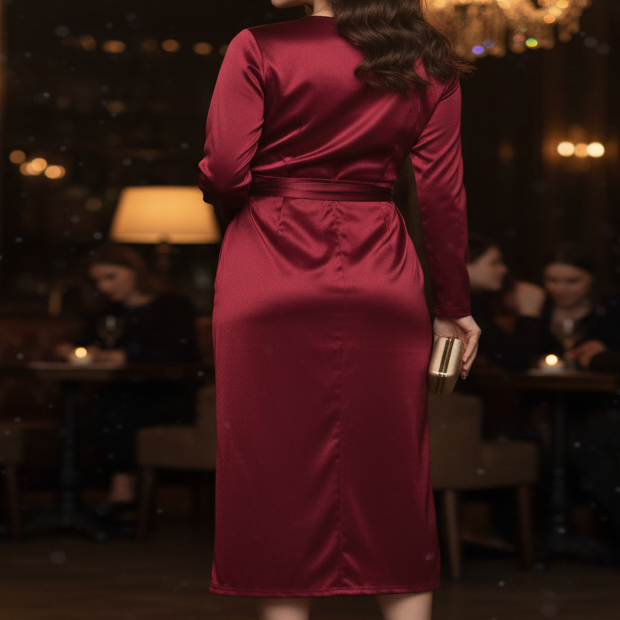 Burgundy Wrap Maxi Dress by Lumina Wear, featuring a stylish wrap design and flowing fabric in deep burgundy color.