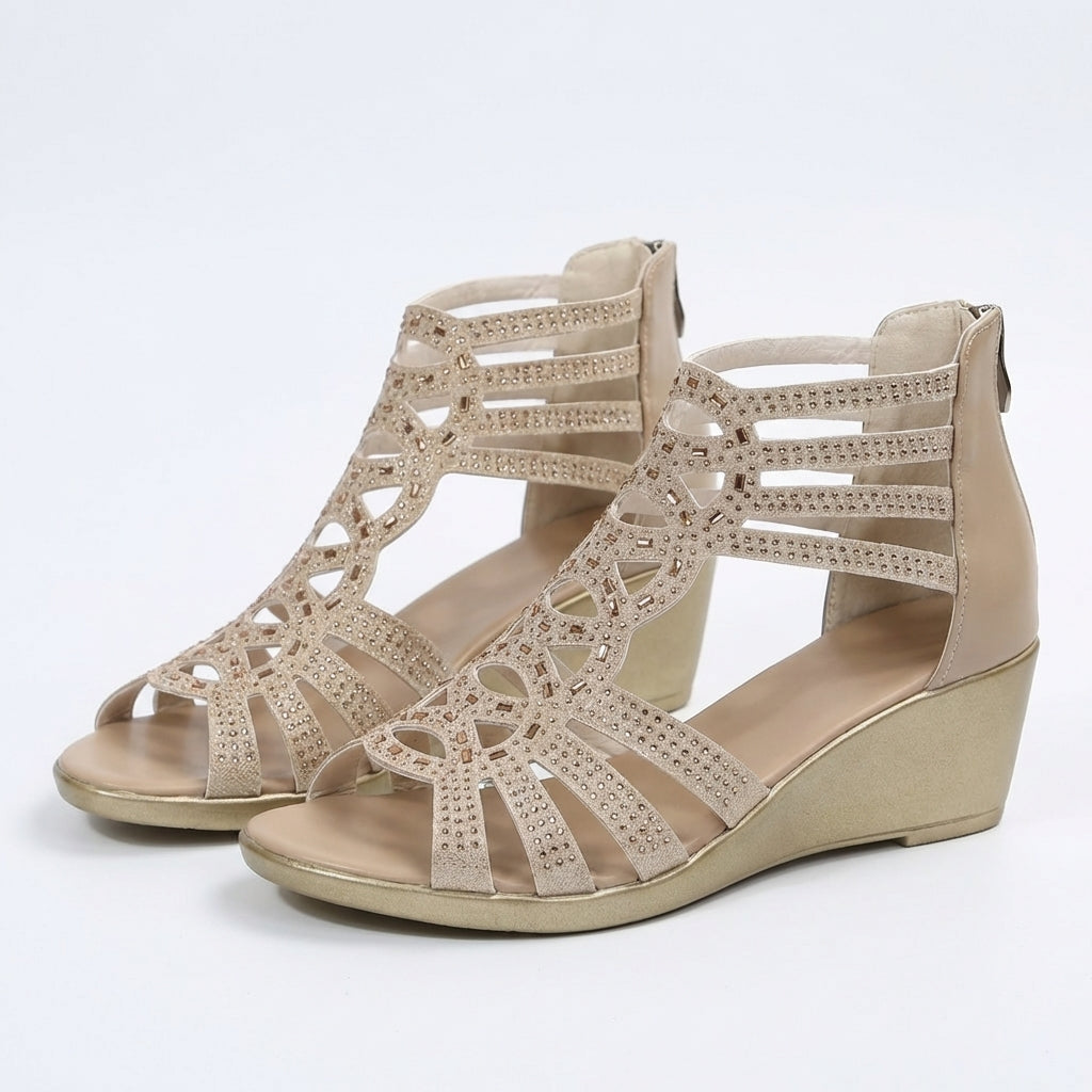 Womens Wedge Sandals with Side Zipper and Open Toe