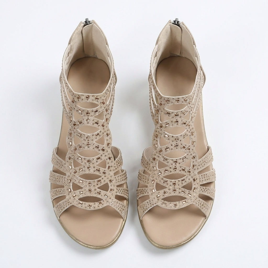 Womens Wedge Sandals with Side Zipper and Open Toe