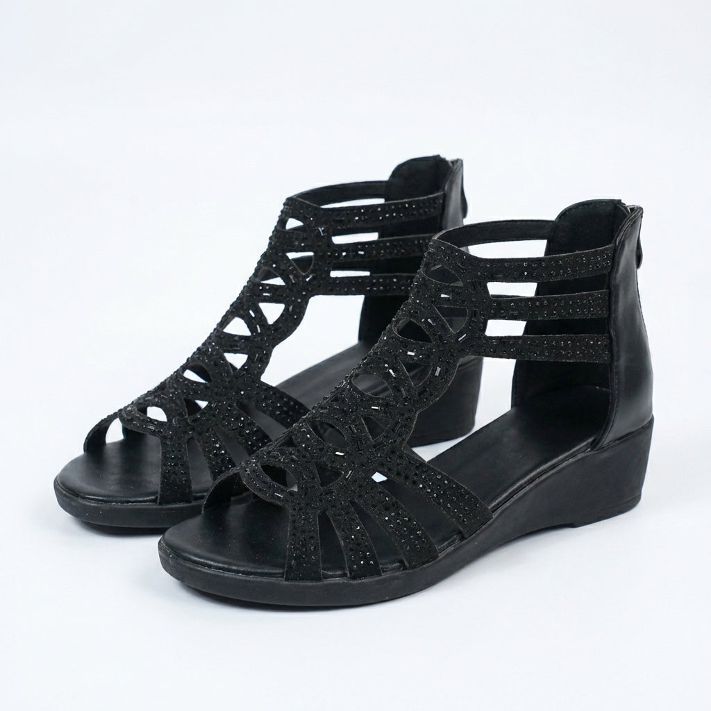 Womens Wedge Sandals with Side Zipper and Open Toe